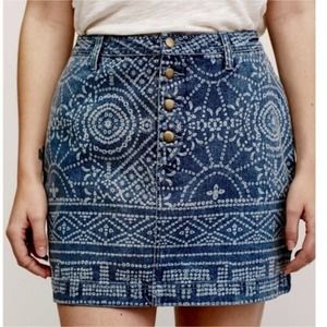 FREE PEOPLE Boho Button Fly Denim Skirt Size 2